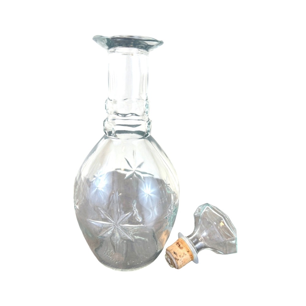 VTG Clear Glass MCM Atomic Starburst‎ Decanter/Bottle with Stopper 10.5" Tall